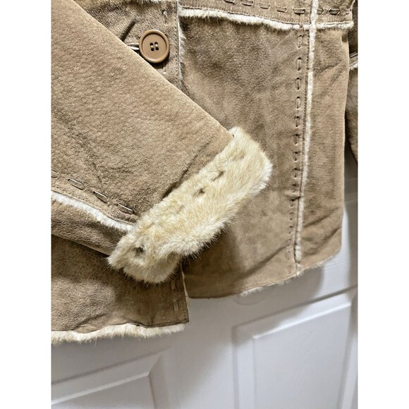 Vintage Women's Suede Leather Coat Jacket L Western Fur New York Classics Brown - Picture 4 of 16